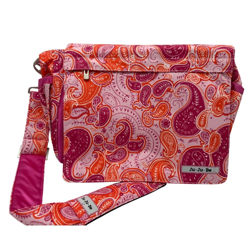 Ju-Ju-Be Be All Pink Orange Paisley Messenger Diaper Bag with Changing Pad New